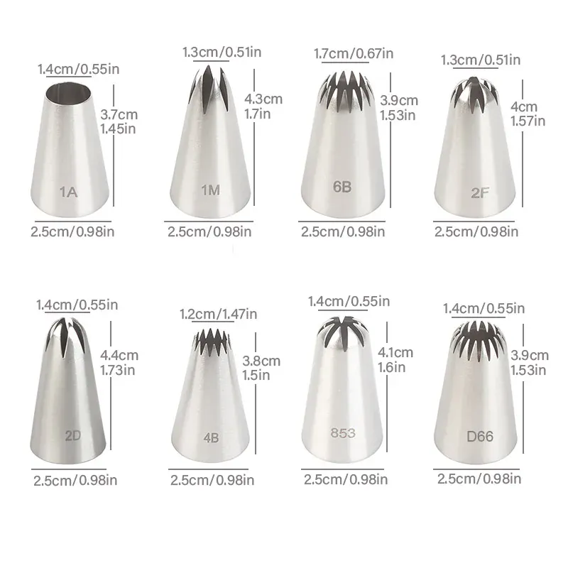 Set de 8 douilles en inox pour pâtisserie - Accessoires de cuisine professionnels