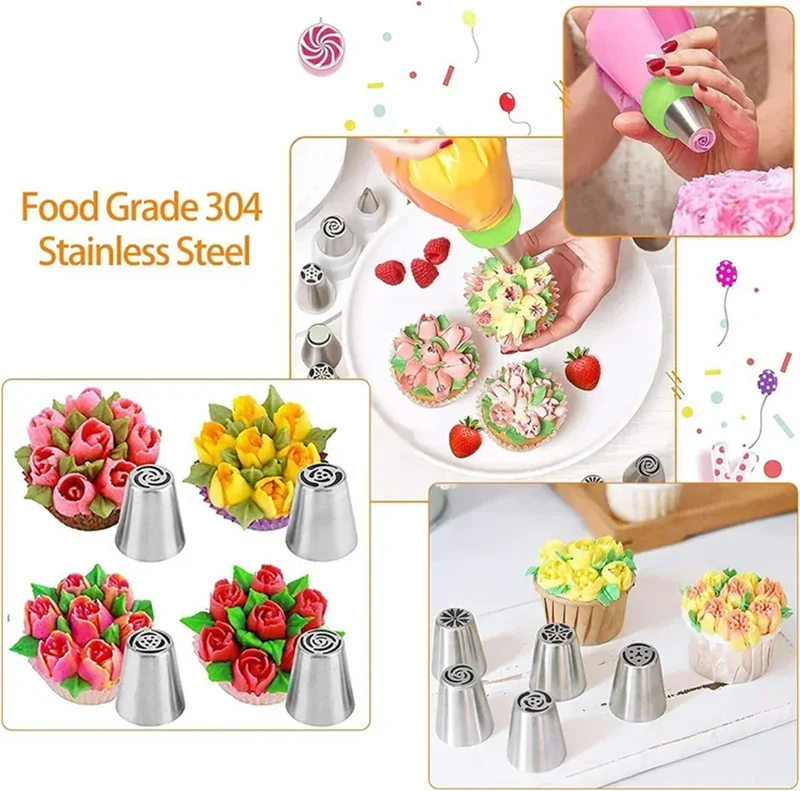 Set de 27 Douilles à Pâtisserie en Acier Inoxydable pour Décoration de Gâteaux