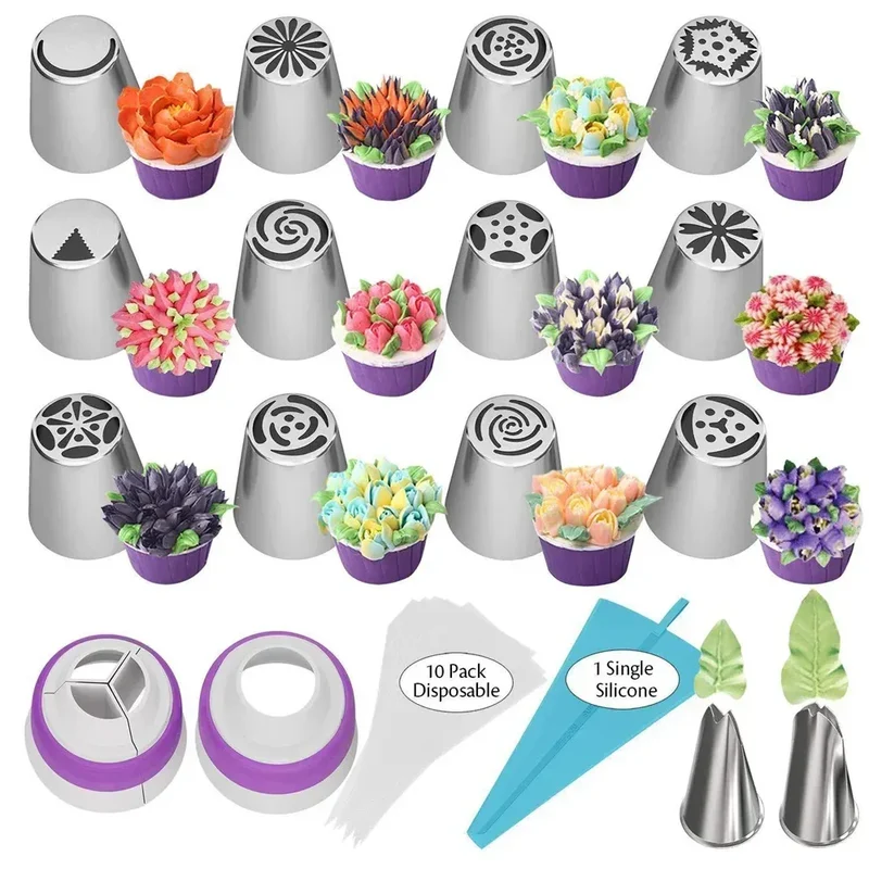 Set de 27 Douilles à Pâtisserie en Acier Inoxydable pour Décoration de Gâteaux