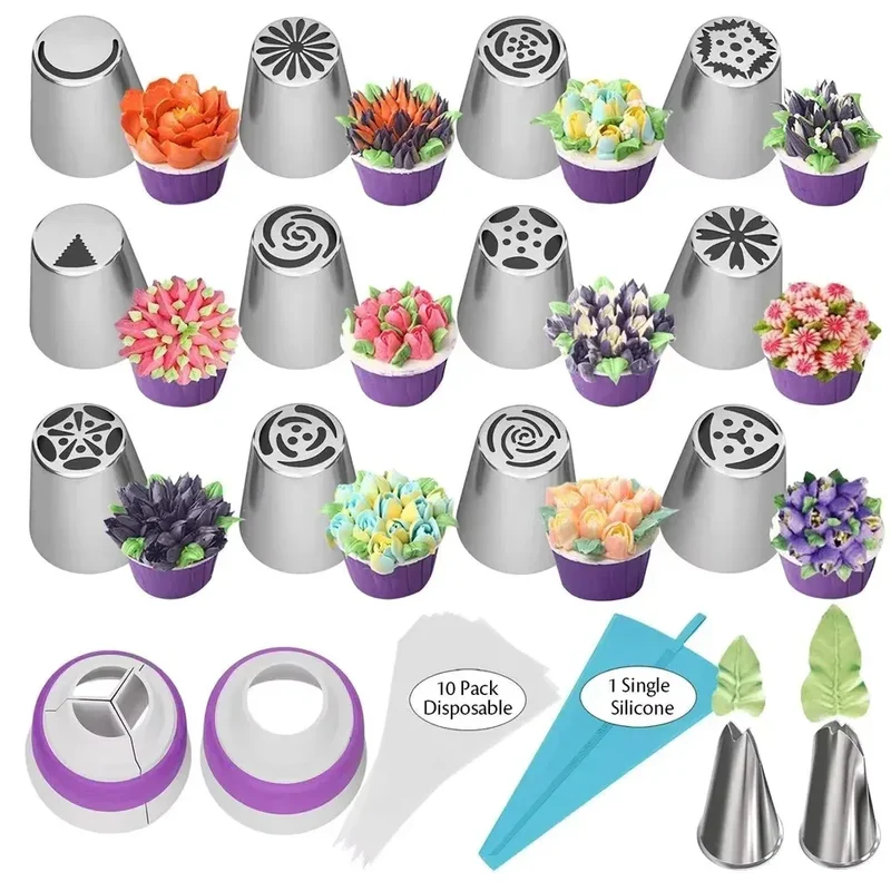 Set de 27 Douilles à Pâtisserie en Acier Inoxydable pour Décoration de Gâteaux