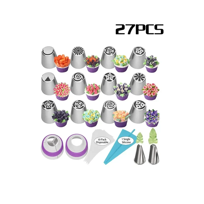 Douilles à pâtisserie en inox 13 pièces avec poches à douille décoratives