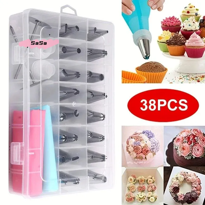 Set d'outils de décoration de gâteaux en inox - 38 pièces avec poches