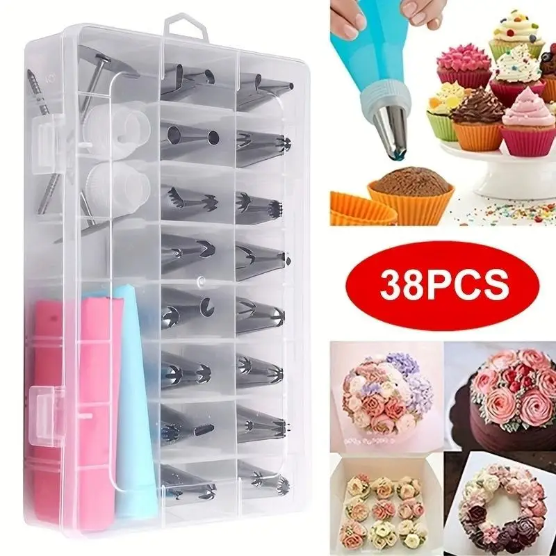 Set d'outils de décoration de gâteaux en inox - 38 pièces avec poches
