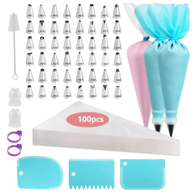 Poches à douille en silicone 100 pcs avec embouts en acier inoxydable