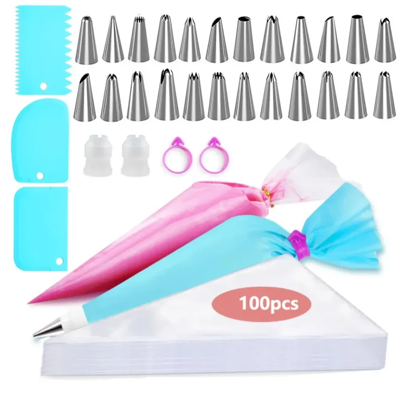 Poches à douille en silicone 100 pcs avec embouts en acier inoxydable