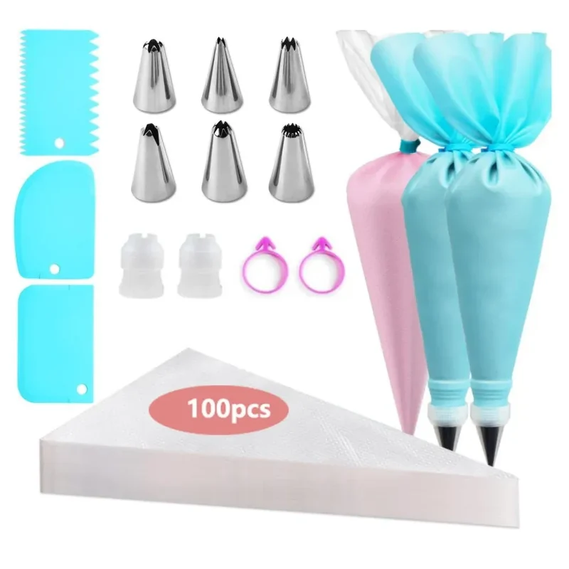 Poches à douille en silicone 100 pcs avec embouts en acier inoxydable