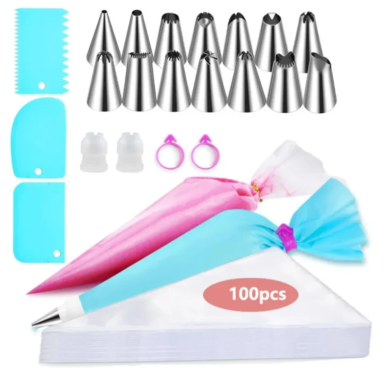 Poches à douille en silicone 100 pcs avec embouts en acier inoxydable