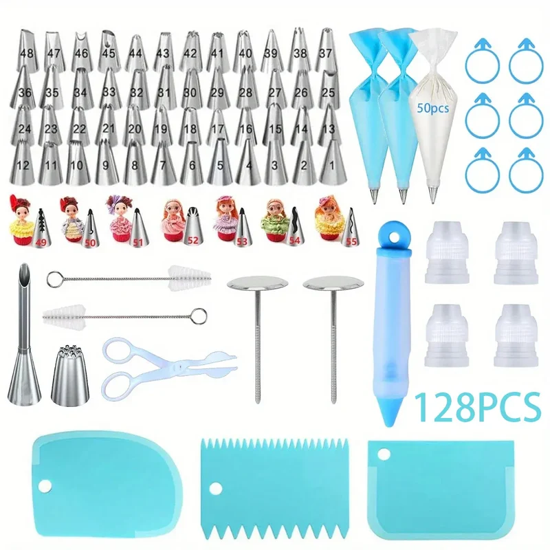Kit de Décoration de Gâteaux 128PCS avec Douilles et Poches à Douille