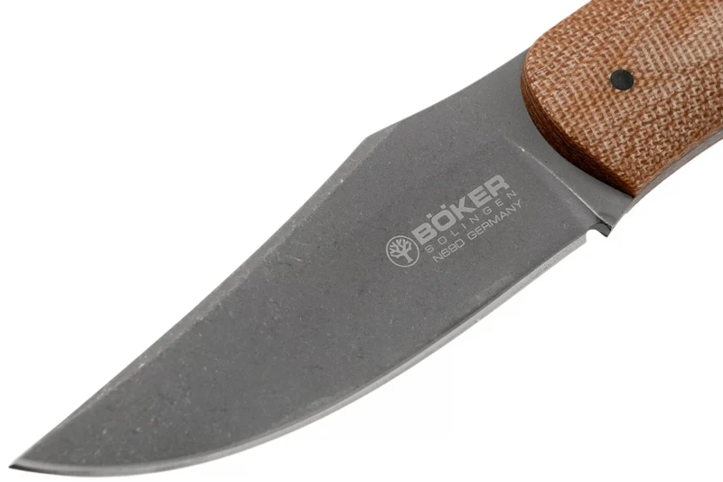 Couteau Böker Boxer Fixed 120503 lame en acier 8,4cm manche en micarta marron + étui en cuir