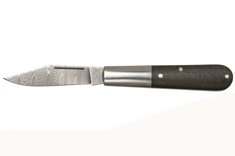 Couteau pliant Böker Barlow M4 Sherman Damas 110038DAM manche en micarta marron et inox 8,8cm + étui feutre