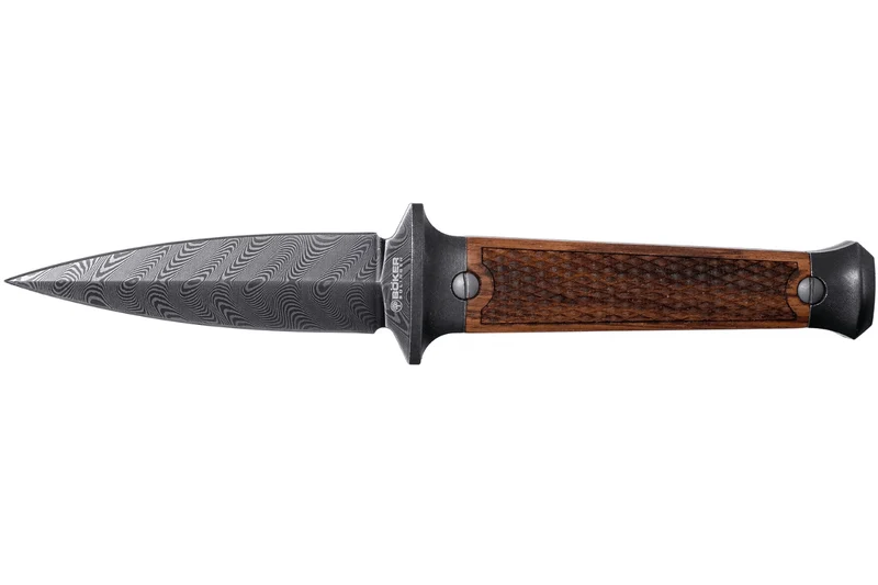 Couteau Böker P08 Damascus 121515DAM lame damassée 8,2cm manche en bois + étui en cuir