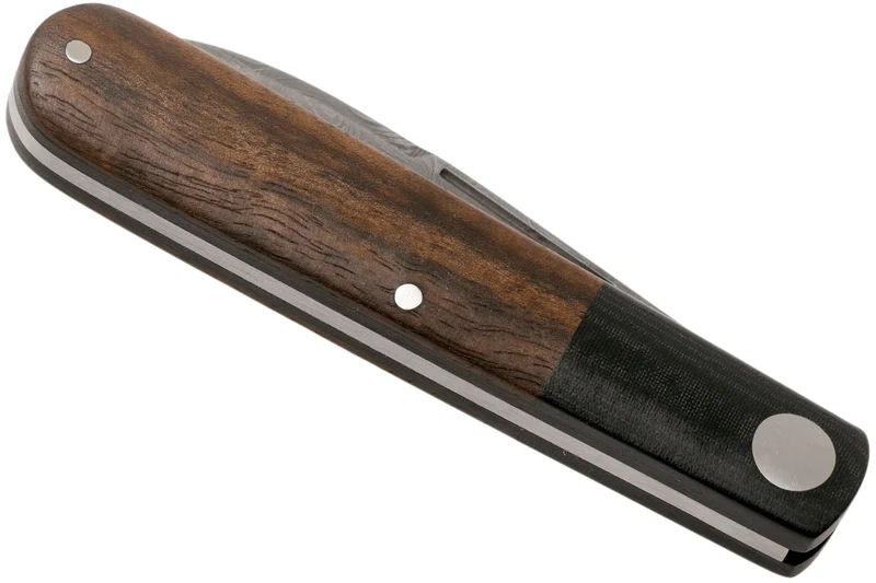 Couteau pliant Böker Barlow Prime Tirpitz Damas 117942DAM manche micarta noir et noyer 8,4cm + étui en feutre