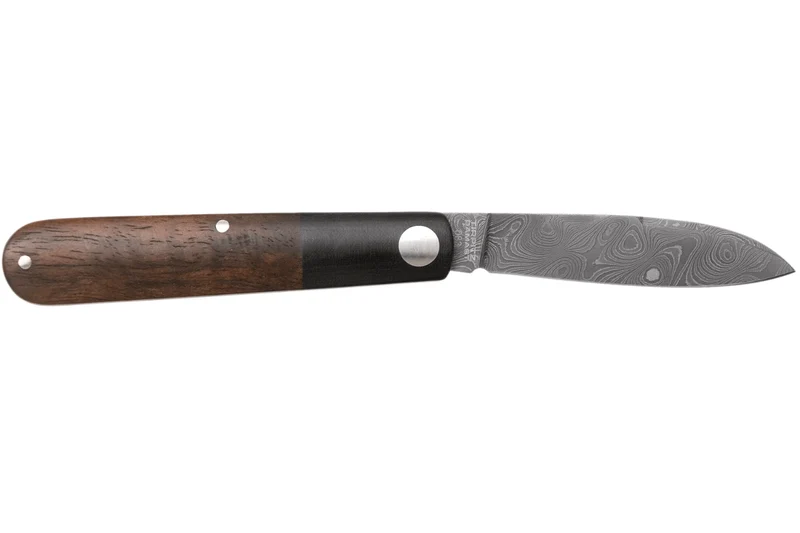 Couteau pliant Böker Barlow Prime Tirpitz Damas 117942DAM manche micarta noir et noyer 8,4cm + étui en feutre