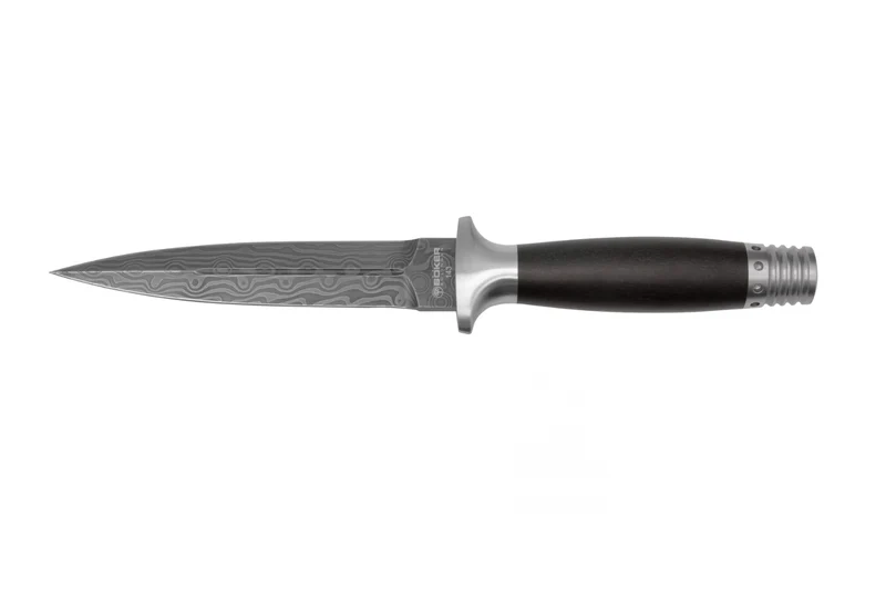 Couteau Böker MG-42 121506DAM lame damassée 13,5cm manche en bois de fer + étui en cuir