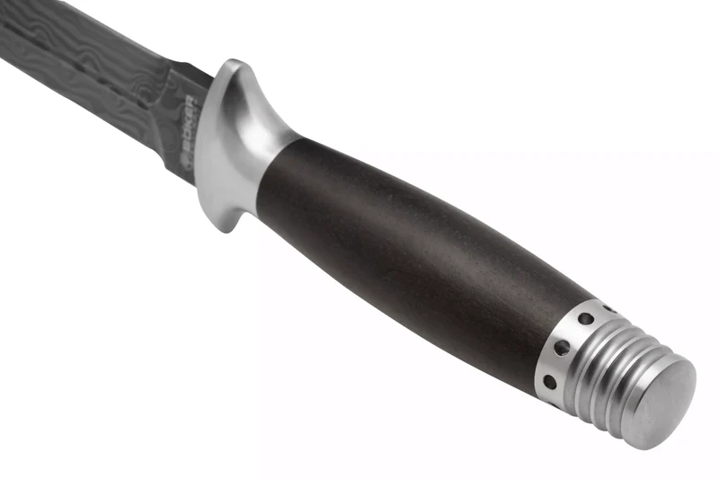 Couteau Böker MG-42 121506DAM lame damassée 13,5cm manche en bois de fer + étui en cuir