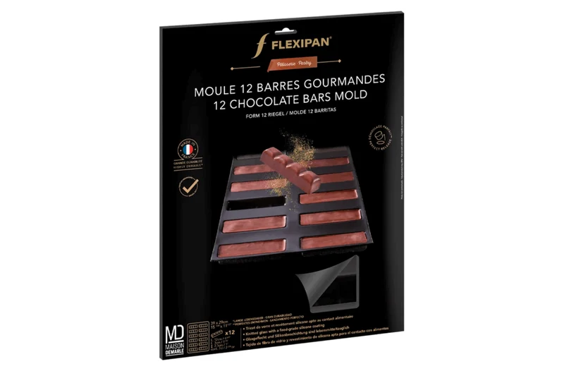 Moule quattro 12 barres gourmandes Flexipan anti-adhérent en silicone et tricot de verre