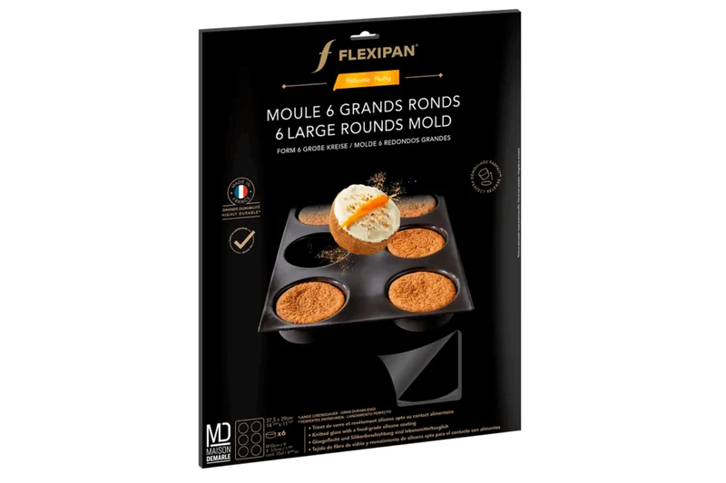 Moule 6 grands ronds Flexipan anti-adhérent en silicone et tricot de verre 40x30cm