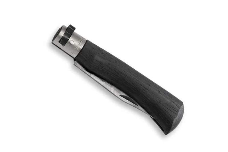 Couteau artisanal Old Bear damas M lame inox 8cm bois d'ayous stratifié avec virole