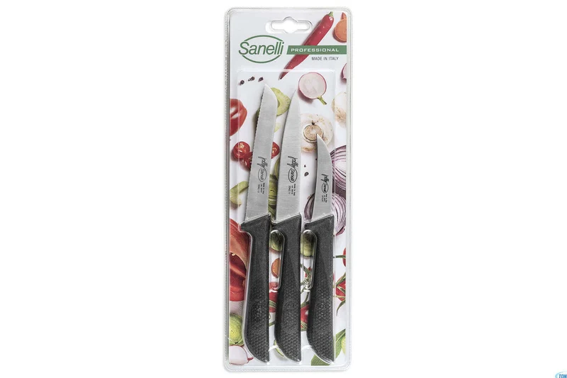 Set 3 couteaux de cuisine Sanelli Jolly acier inox manche noir