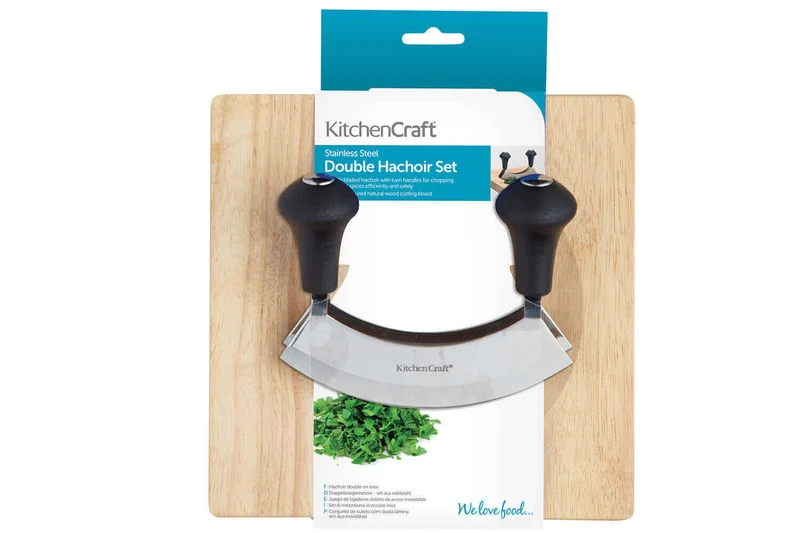 Set hachoir berceuse double lame inox + planche en bois Kitchen Craft