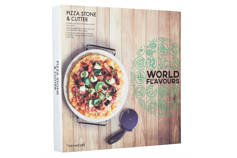 Set pierre à pizza Kichencraft World of Flavours avec roulette à pizza - 32cm