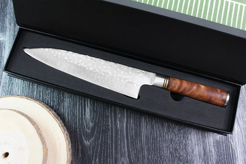 Couteau de chef japonais artisanal forgé Takeshi Saji R2 Tsuchime 21cm