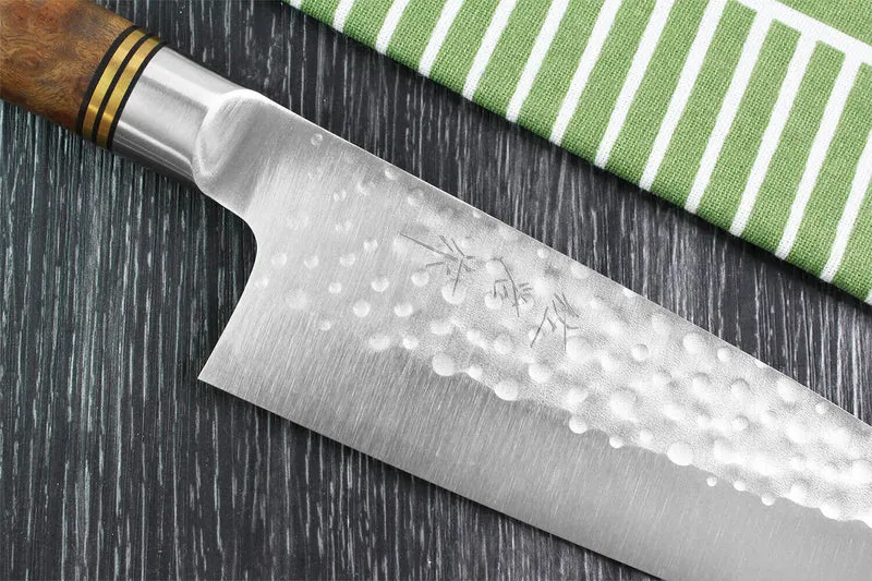 Couteau santoku japonais artisanal forgé Takeshi Saji R2 Tsuchime 16,5cm