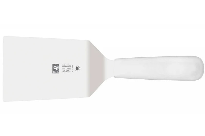 Spatule coudée rectangulaire Icel 11cm acier inox manche blanc