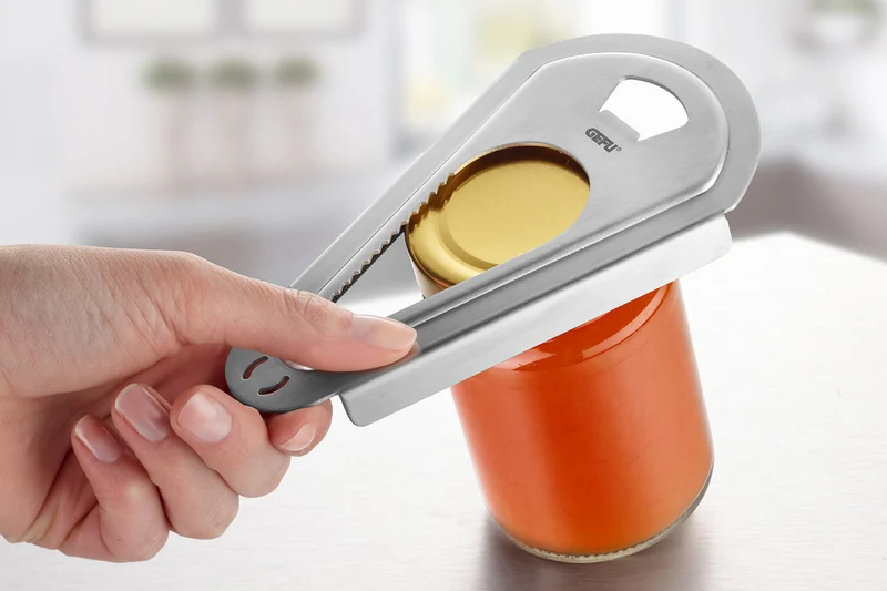 Ouvre boite décapsuleur multifonctions 4 en 1 Gefu Pratico tout inox