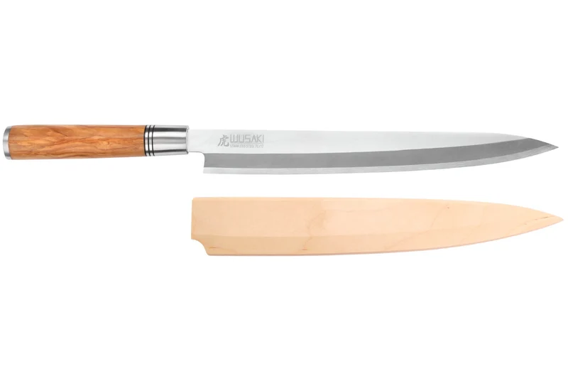 Couteau yanagiba 27cm Wusaki Olive 7Cr manche en olivier + saya