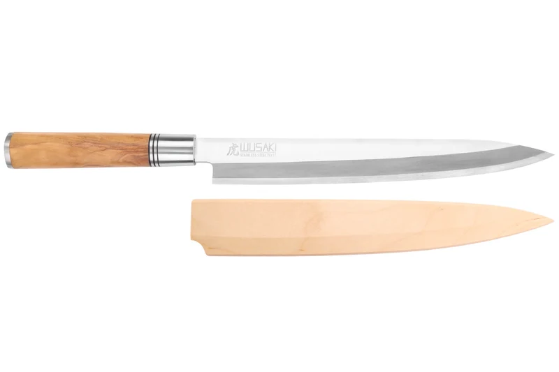 Couteau yanagiba 24cm Wusaki Olive 7Cr manche en olivier + saya