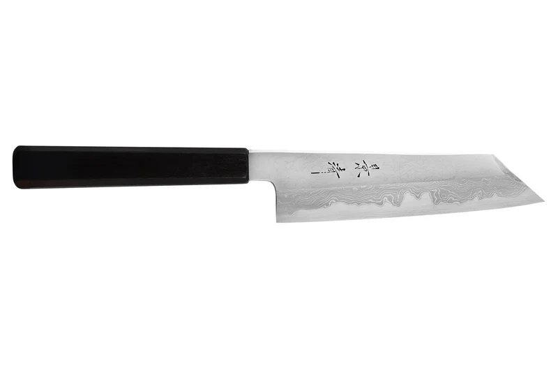 Couteau santoku kiritsuke japonais artisanal Kagekiyo Yoshikazu Tanaka Damas Aogami 18cm