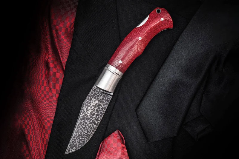 Couteau pliant Böker Boxer Damascus 111025DAM manche en micarta bordeaux 10,3cm