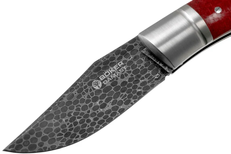 Couteau pliant Böker Boxer Damascus 111025DAM manche en micarta bordeaux 10,3cm