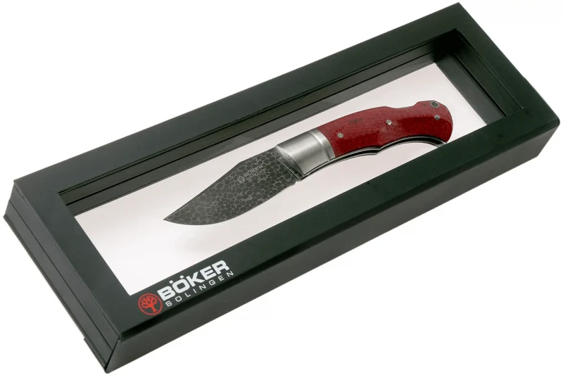 Couteau pliant Böker Boxer Damascus 111025DAM manche en micarta bordeaux 10,3cm