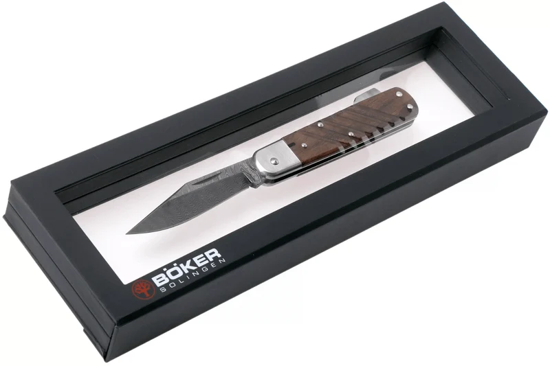 Couteau pliant Böker 98K Damas 110715DAM manche en bois de noyer 11cm