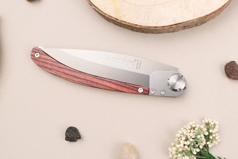 Couteau pliant Le Coq Français Napoléon Ier artisanal manche bois de violette 11,5cm + étui
