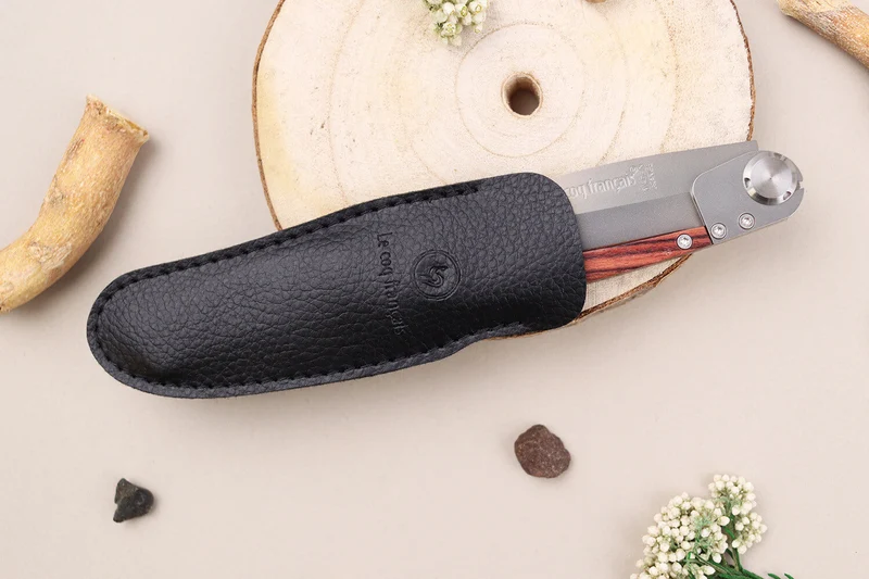 Couteau pliant Le Coq Français Napoléon Ier artisanal manche bois de violette 11,5cm + étui