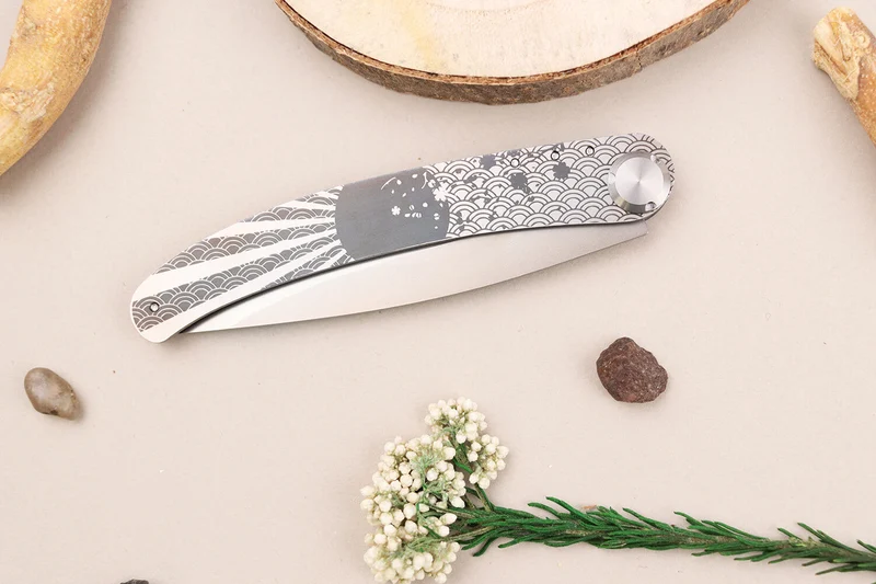 Couteau pliant Le Coq Français Soleil Levant Red Heart artisanal manche bois rouge 11,5cm + étui