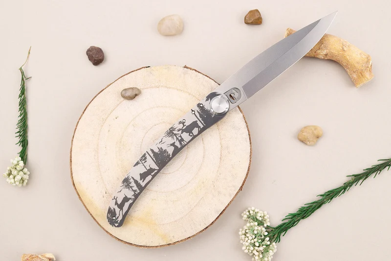 Couteau pliant Le Coq Français Forêt artisanal manche bois de violette 11,5cm + étui
