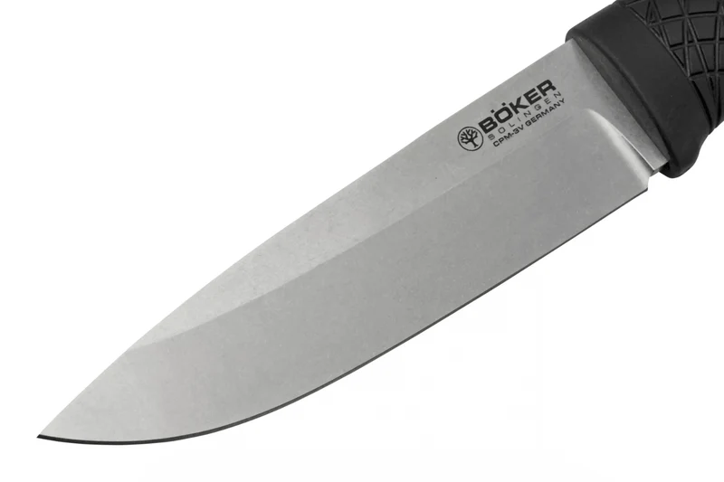 Couteau Böker Bronco 121504 lame en acier 11,3cm manche en TPE noir + étui en cuir avec allume-feu