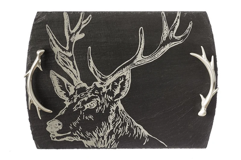 Planche de service en ardoise Selbrae House avec poignées 35x25cm - Motif cerf