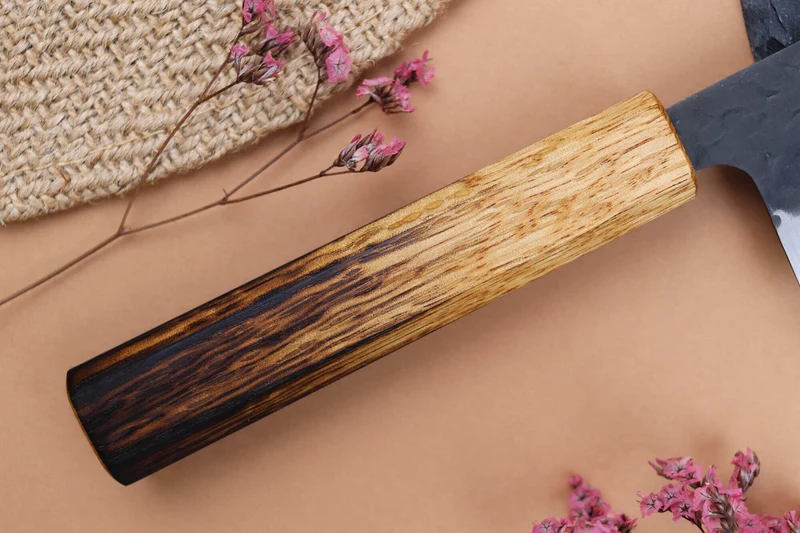 Couteau nakiri 16,5cm japonais artisanal Yuzo Black AS chêne brûlé