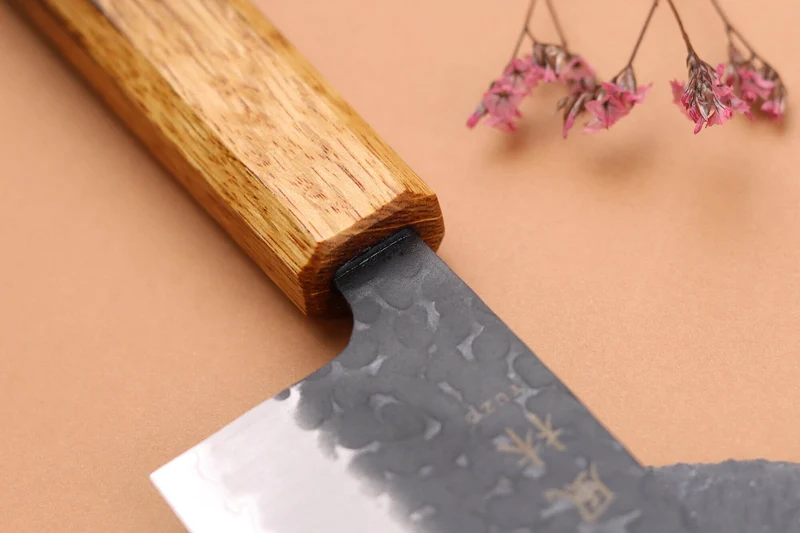 Couteau nakiri 16,5cm japonais artisanal Yuzo Black AS chêne brûlé