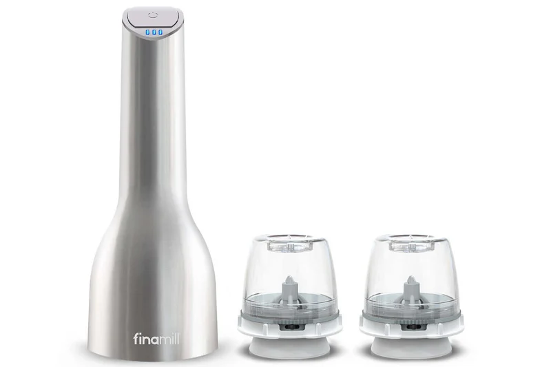 Moulin à épices électrique rechargeable Finamill PRO Plus inox + 2 capsules de broyage