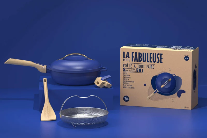 Poêle antiadhérente Cookut La Fabuleuse 8-en-1 bleue