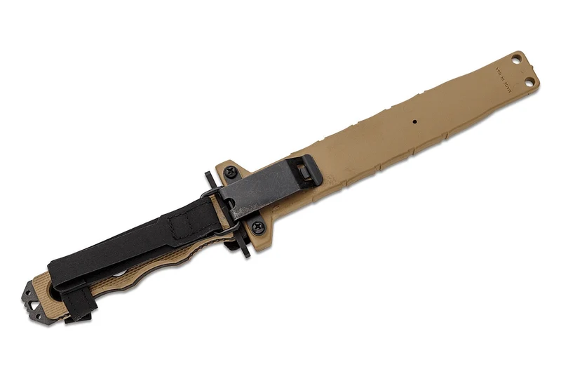 Couteau Benchmade SOCP 185SBK_1 lame semi-dentée 18cm manche ajouré en G10 taupe avec étui