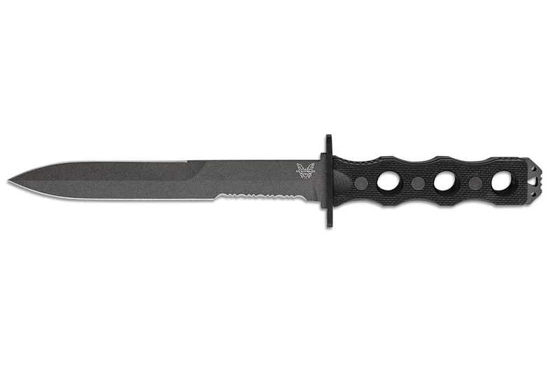 Couteau Benchmade SOCP 185SBK lame semi-dentée 18cm manche ajouré en G10 noir avec étui
