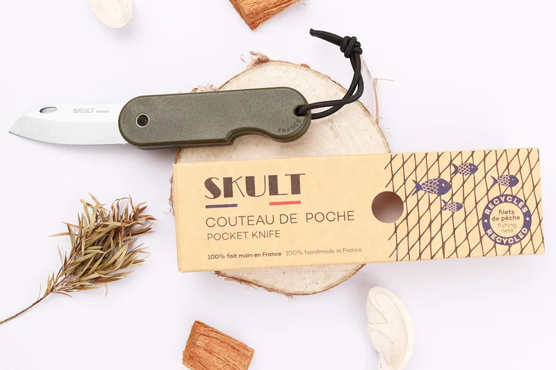 Couteau pliant Skult français éco-responsable manche vert 10cm