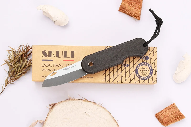 Couteau pliant Skult français éco-responsable manche noir 10cm